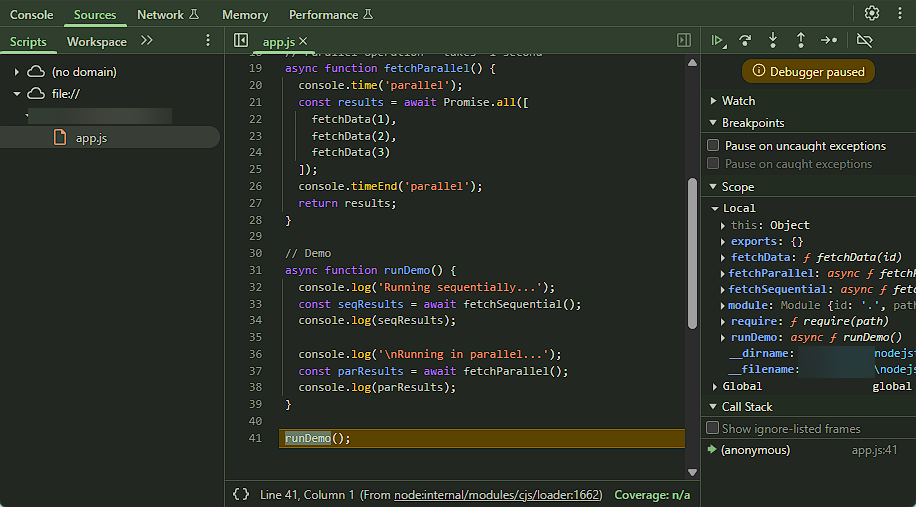 Chrome DevTools for Node.js